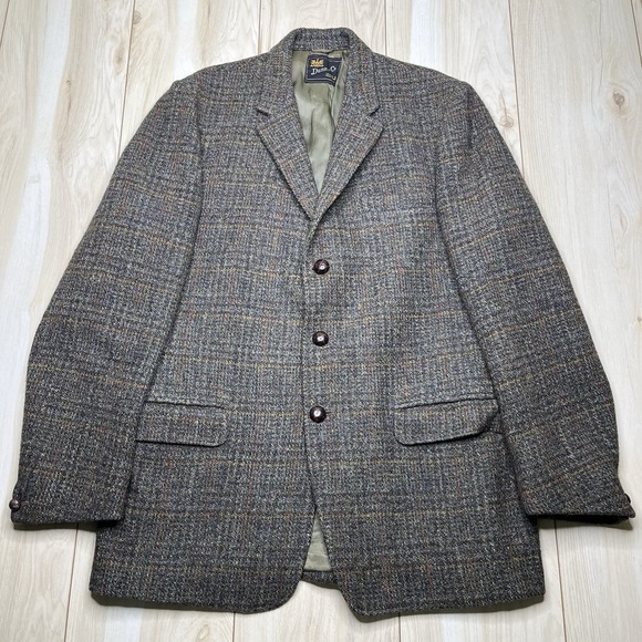 Dunn Harris Tweed Thick Wool Glen Plaid Jacket Blazer Mens